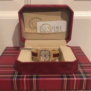 Couture Watches By Adrienne red and gold watch with clear rhinestones